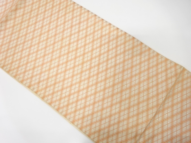 JAPANESE KIMONO / ANTIQUE FUKURO OBI / SILK / WOVEN DIAGONAL GRID